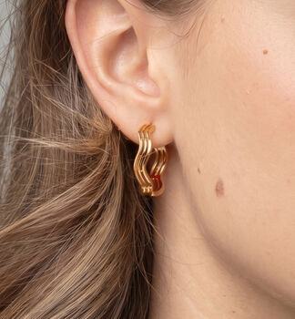 Nami 18 K Gold Plated Wave Hoop Earrings, 4 of 5