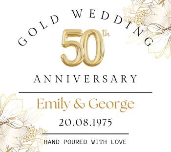 50th Gold Wedding Anniversary Personalised Scented Candle Gift, 7 of 10