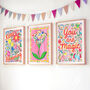 Unicorn And Floral Nursery Print Set – Set Of Three Whimsical Wall Art Prints, thumbnail 1 of 10