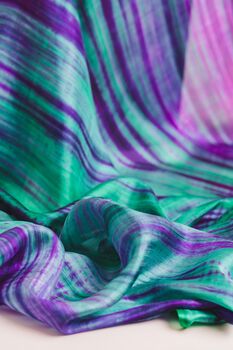 100% Mulberry Silk Scarf, Emerald Green And Purple, 2 of 7