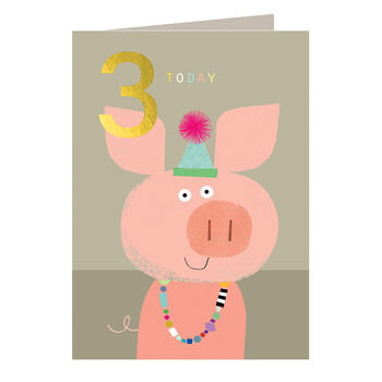 Gold Foiled Piglet 3rd Birthday Card, 2 of 5