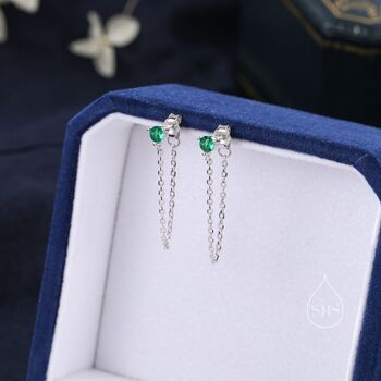 Sterling Silver Emerald Green Cz And Chain Ear Jacket, 4 of 10