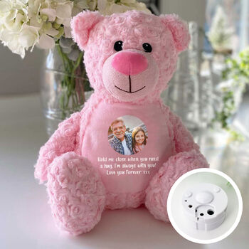 Personalised Photo Record A Voice Keepsake Teddy Bear Pink, 4 of 8