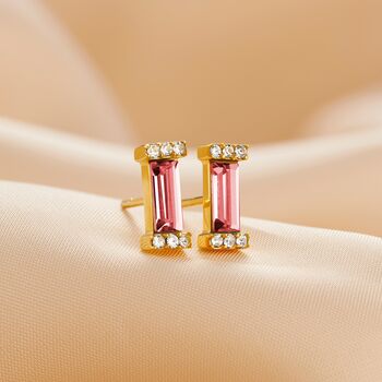 Birthstone Baguette Stud Earrings In Gold Vermeil, 2 of 12