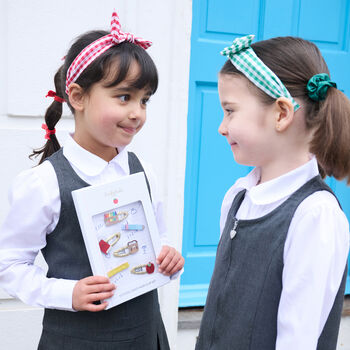 School Check And Satin Scrunchie Set Green, 4 of 4