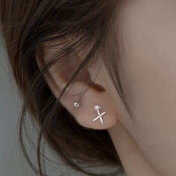 Sterling Silver Mini Kiss Cross Stud Earrings, 4 of 7