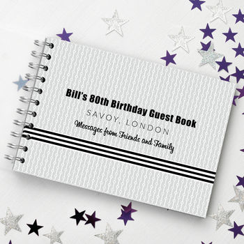Personalised 80th Monochrome Birthday Guest Book, 2 of 7