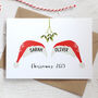 Personalised Christmas Couple Card 2025 With Santa Hats And Names, thumbnail 1 of 3