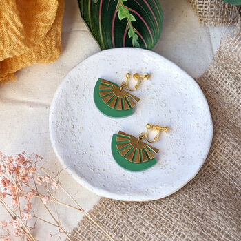 Clip On Earrings Art Deco Fan Sunburst, 3 of 5