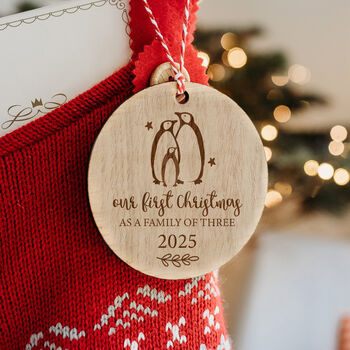 First Christmas As A Family Of Three/Four Wooden Bauble, 4 of 6