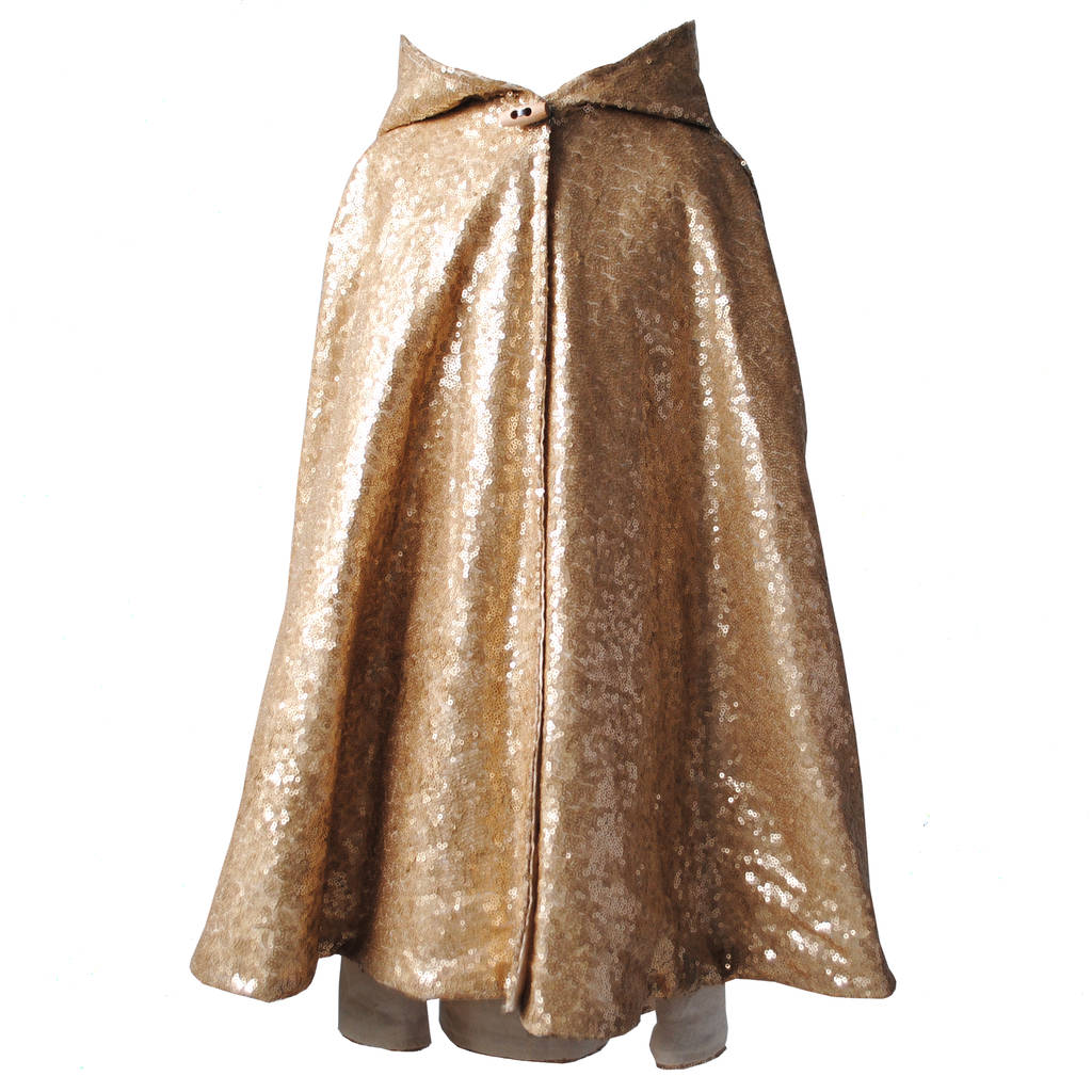 Matte Gold Sequin Hooded Cape By Fable Heart
