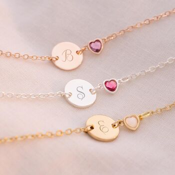 Initial Disc And Heart Birthstone Personalised Bracelet, 2 of 12