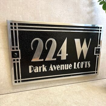 Personalised Linear Art Deco With Street Name House Address Bespoke Plaque, 4 of 4