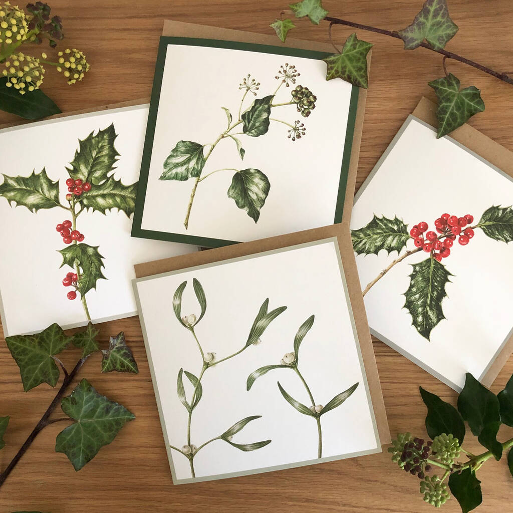 Seasonal Winter Berries Botanical Art Cards Set Of Four, 1 of 5