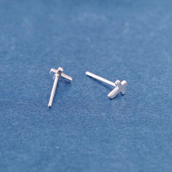 Tiny Minimalistic Cross Stud Earrings, Silver Cross Earrings, Small Studs, 5 of 7
