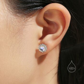 Sterling Silver Sunflower Moonstone Stud Earrings, 10 of 11