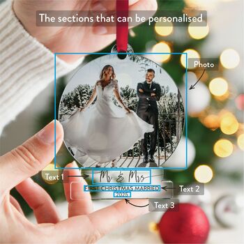 First Christmas Married Personalised Bauble Decoration, 3 of 10