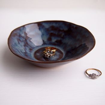 Handmade Ceramic Dark Blue/Brown Ring Dish, 4 of 6