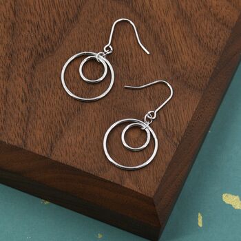 Sterling Silver Double Circle Drop Hook Earrings, 6 of 12