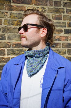 Mens Blue Ditzy Floral Cotton Neckerchief, 11 of 12