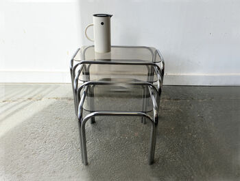 Mid Century Chrome And Smoked Glass Nesting Tables, 12 of 12