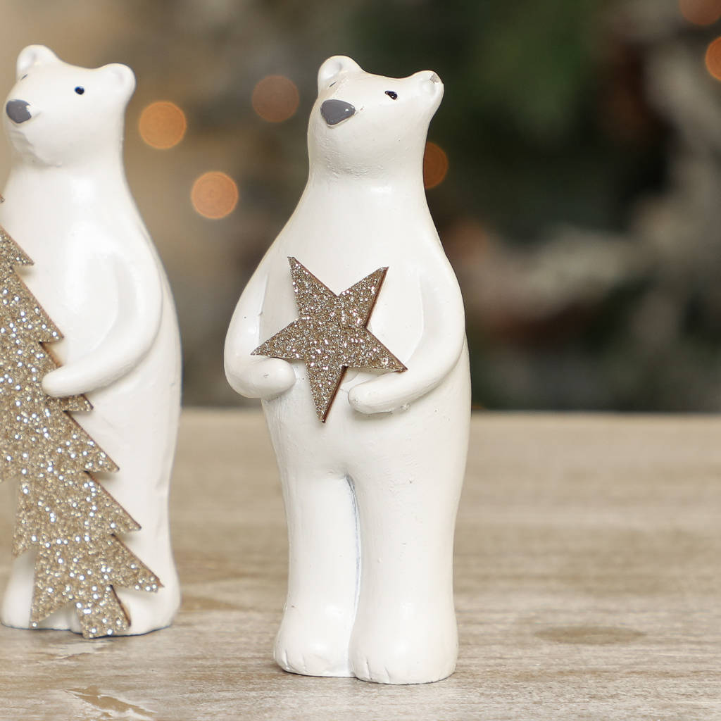 Set Of Three Polar Bear Christmas Ornaments By Dibor