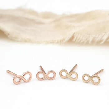 Tiny 9ct Gold Earrings. Infinity Symbol, 2 of 12