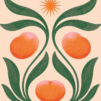 Tangerine Au Soleil, Boho Fruit Poster Botanical Celestial Sun Art Print, 3 of 3
