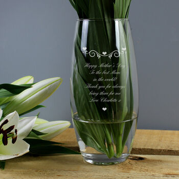 Personalised Hearts And Swirls Glass Bullet Vase, 2 of 3