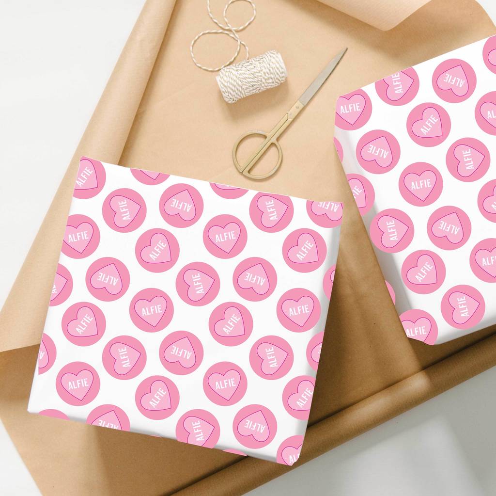 personalised valentines love heart wrapping paper by abigail warner