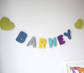 Punchneedle Personalised Name Garland With Hearts, 2 of 4