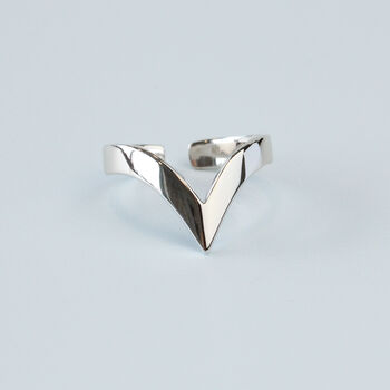 Sterling Silver Chevron Pointed Adjustable Ring, 3 of 5