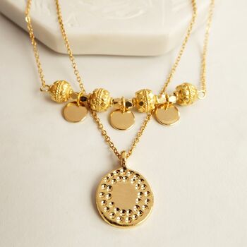 Double Strand Gold Plated Boho Coin Charm Necklace, 2 of 3