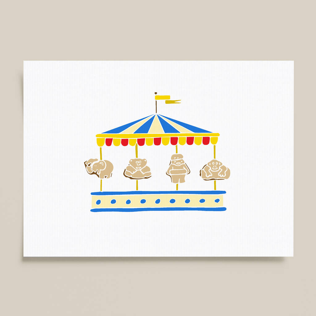 Animal Biscuit Carousel A4 Landscape Nursery Print By Hele Jelly Bean