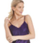 British Made Purple Short Satin Nightdress With Lace Detail Ladies Size 8 To 28 UK, thumbnail 3 of 5