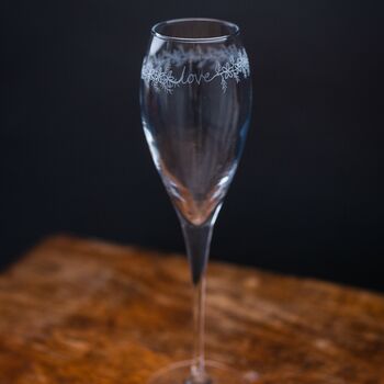 Love Wreath Hand Engraved Champagne Flutes, 3 of 8