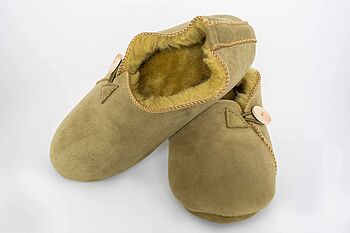 Sheepskin Slippers Olive 100% Real Fur Hand Crafted, 6 of 7