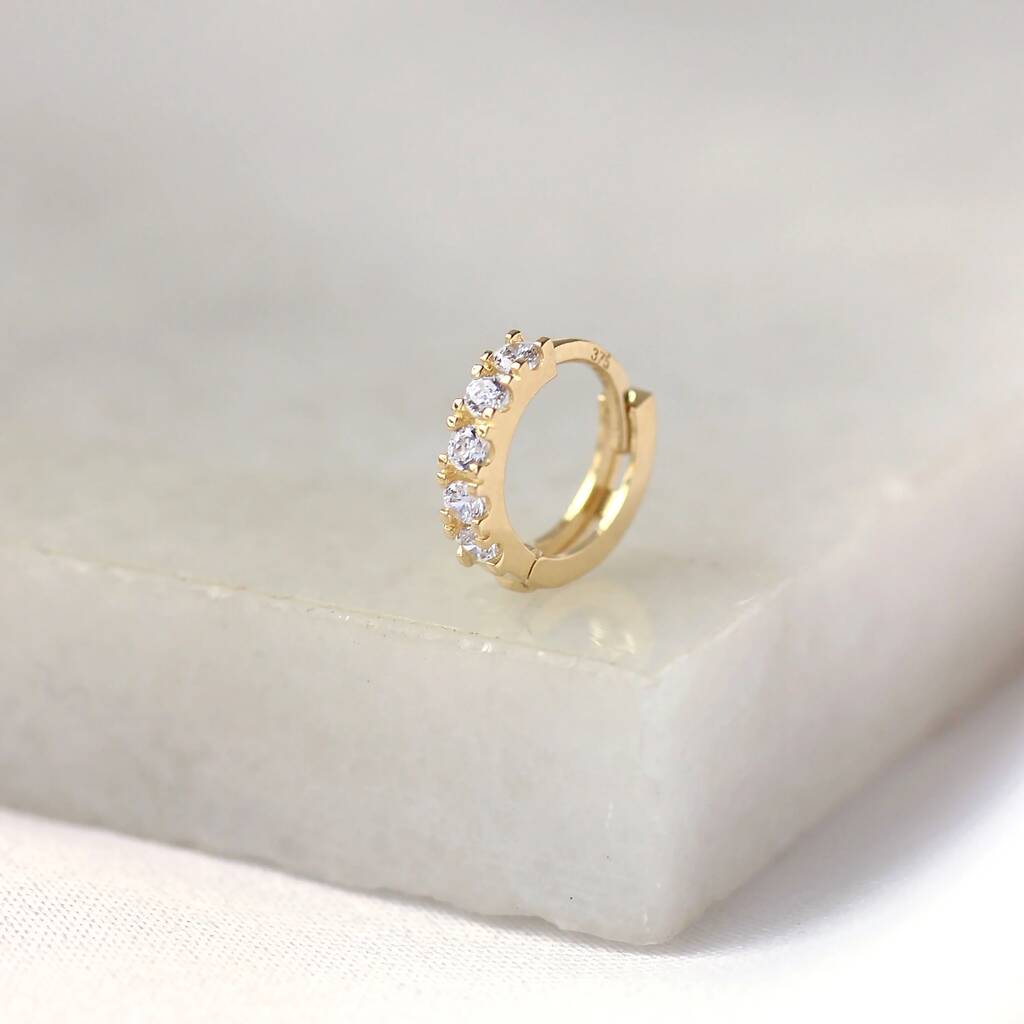 9ct Gold Pave Cz 8mm Helix Hoop 26 Ga Piercing, 1 of 5