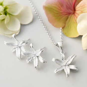 Sterling Silver Lily Flower Star Jewellery Set, 2 of 5