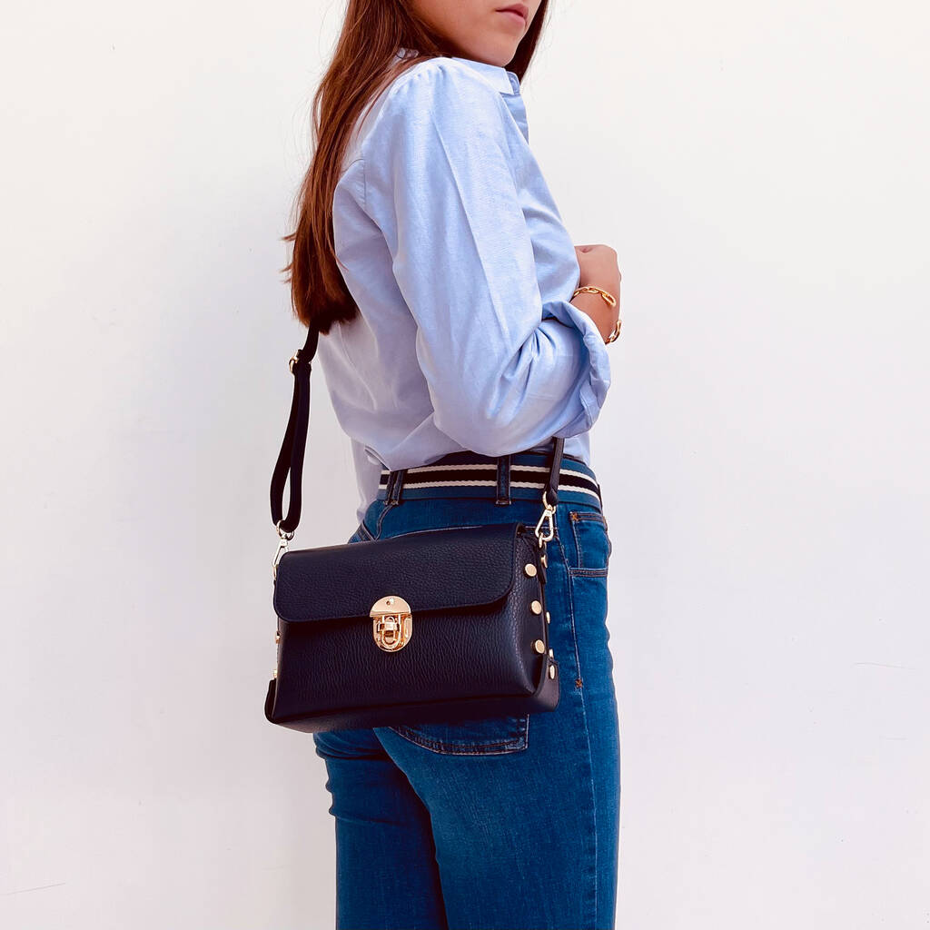 The Bloxsome Black Leather Crossbody Bag & Gold Chain Strap