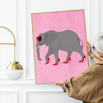 Custom Elephant Wearing Heels Personalised Art Print, 3 of 5