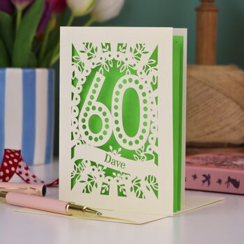 Personalised 60th Birthday Card Papercut Spotty Design, 2 of 7