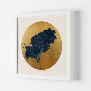 Ibiza Map Print: Gold Leaf Circular Screen Print, 2 of 5