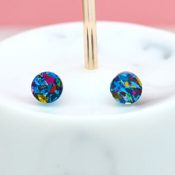 Blue Festival Confetti Acrylic Round Stud Earrings, 4 of 5