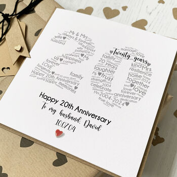 Personalised 20th Anniversary Card With China Heart, 3 of 4