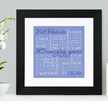 Personalised 50th Birthday Square Word Art, 10 of 10
