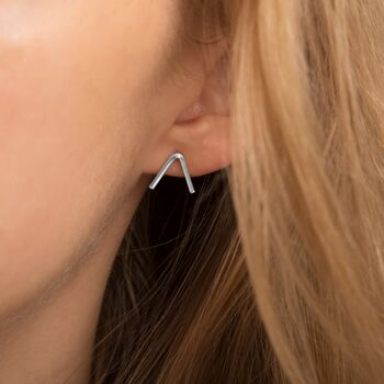 Simple Silver Colour V Shaped Stud Earrings, 2 of 3