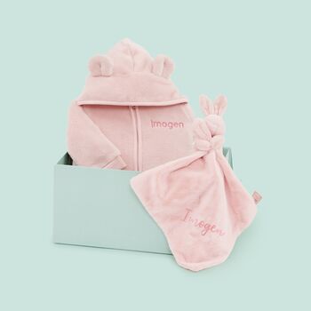 Personalised Pink Fleece Onesie And Comforter Gift Set, 2 of 4