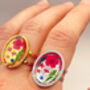 Cocktail Ring With Red Flowers In Gold Or Silver, thumbnail 7 of 10