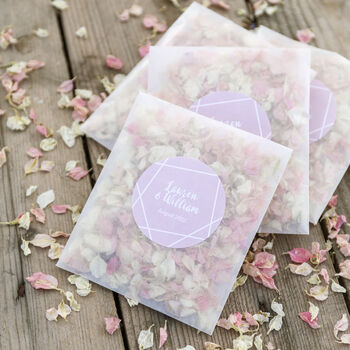 10 Personalised Pink Geometric Wedding Confetti Sachets, 4 of 9